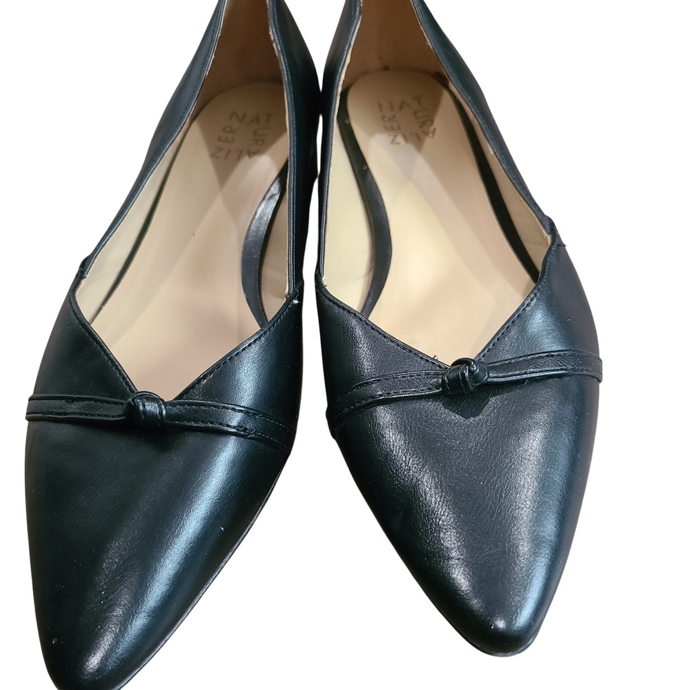 Naturalizer Womens Black Leather Pointed Toe Knotted Strap Flats Size 8.5W